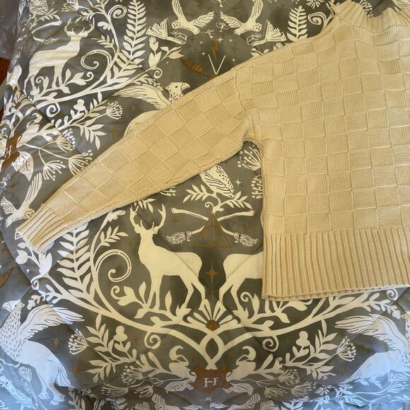 Buckle S long sleeve sweater checker knit turtleneck cold shoulder asymmetrical - Picture 6 of 7